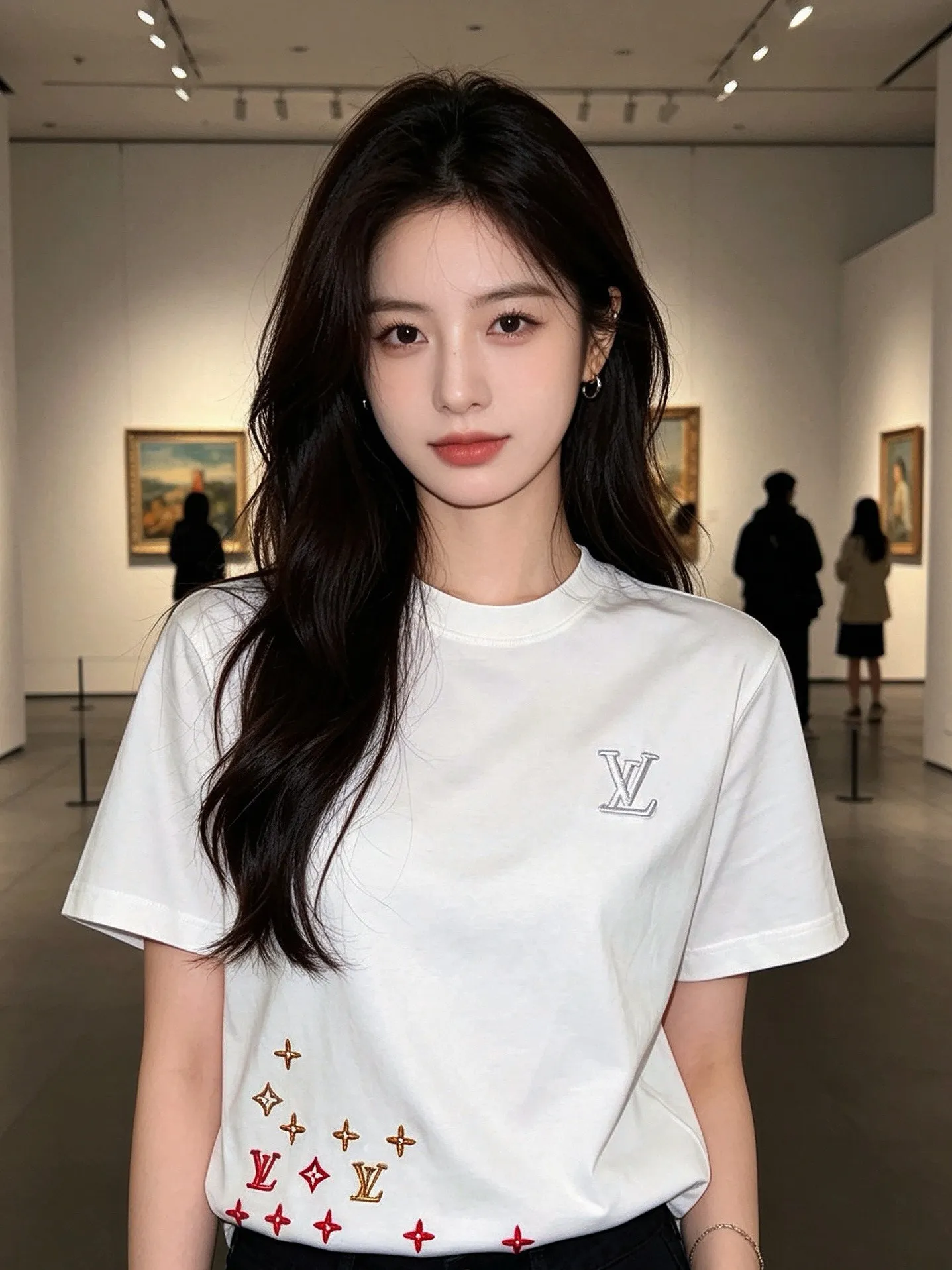 Louis Vuitton/Louis Vuitton hem three-flower embroidery round neck short sleeves